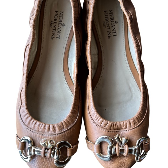 Mercanti Fiorentini Ballet Flat Slip On Shoes 6B Camel Brass Tone Toe Buckle - Picture 9 of 12